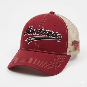 Montana Est 1889 Trucker Hat Red Beige Mesh Snapback RC Souvenirs USA Cap